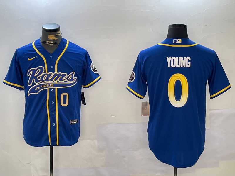 Men%27s Los Angeles Rams #0 Byron Young Royal Cool Base Stitched Baseball Jersey
